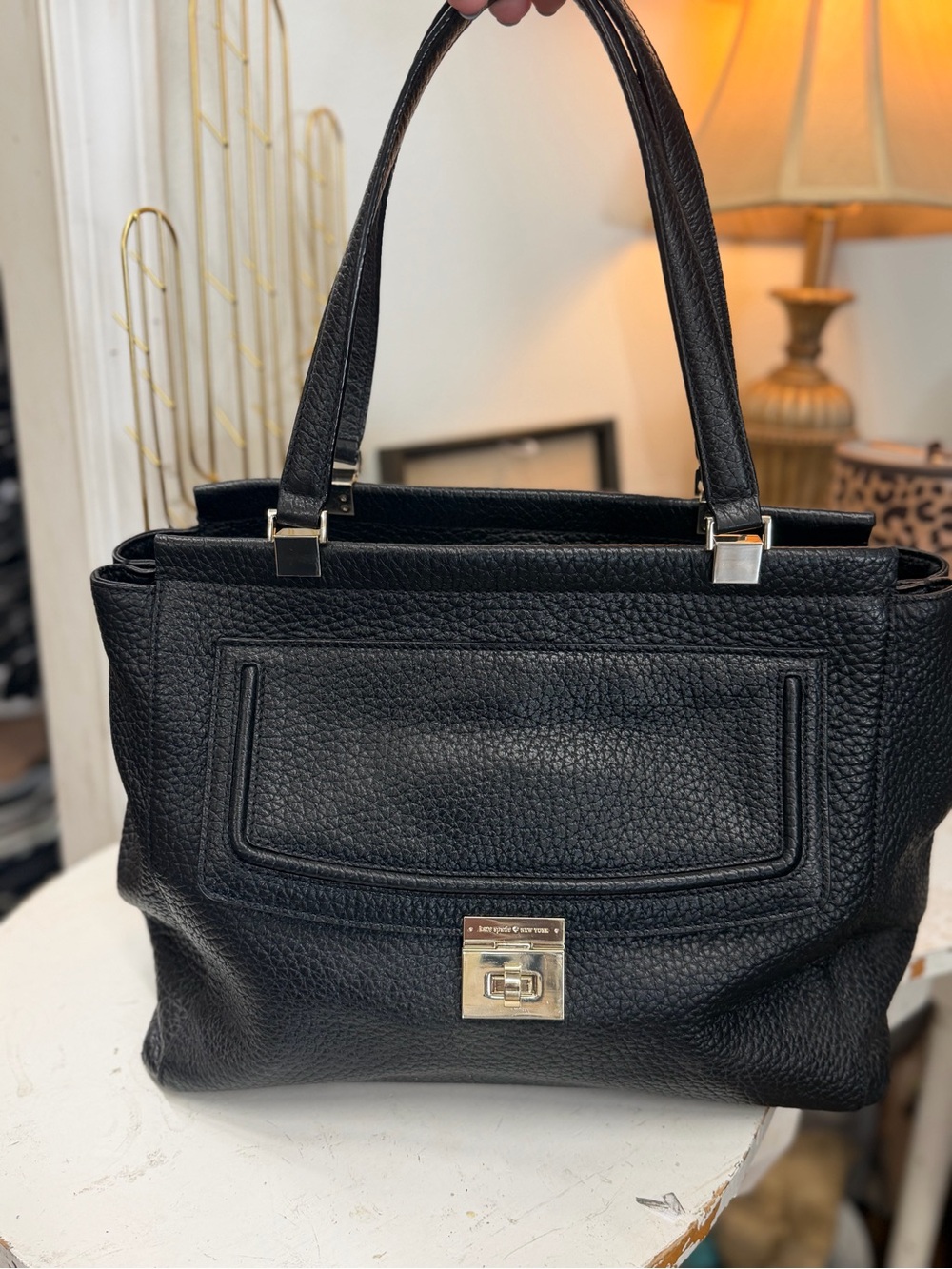 kate spade Black Pebbled Leather Shoulder Bag with Gold Hardware